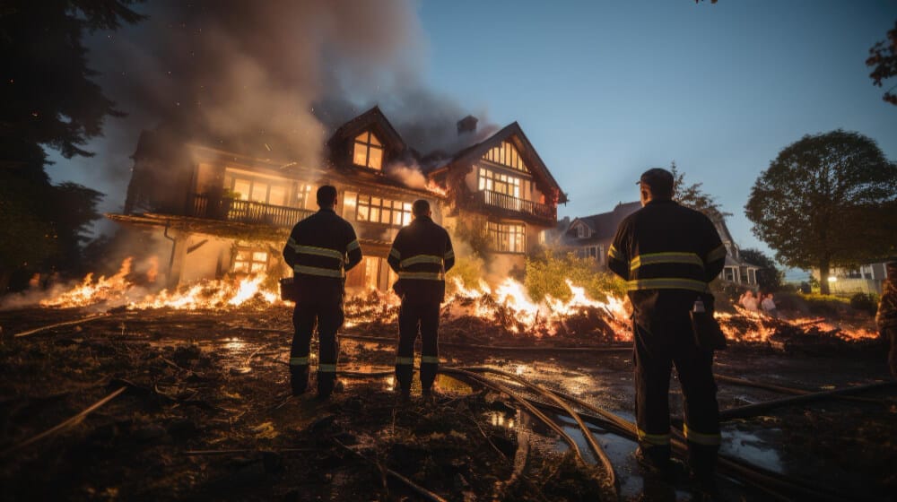 A Firefighters At The Location Of A House Fire